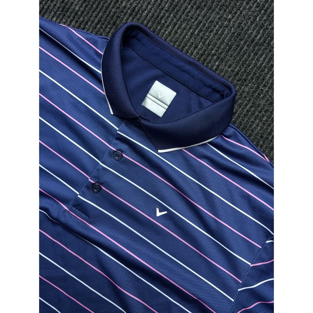 Callaway Polo Shirt Mens Large Blue Striped Short Sleeve Opti Dri